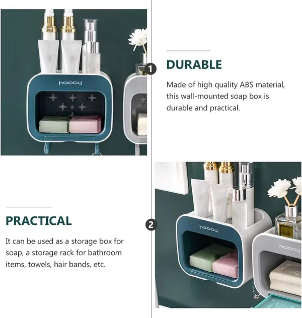 No_Drill_Wall_Soap_Dish_With_Hooks_Waterproof_Bathroom_Organizer_Shelf_With_Drainage_Strong_Adhesive_Sleek_Compact_Design_Grey