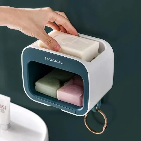 No_Drill_Wall_Soap_Dish_With_Hooks_Waterproof_Bathroom_Organizer_Shelf_With_Drainage_Strong_Adhesive_Sleek_Compact_Design_Grey