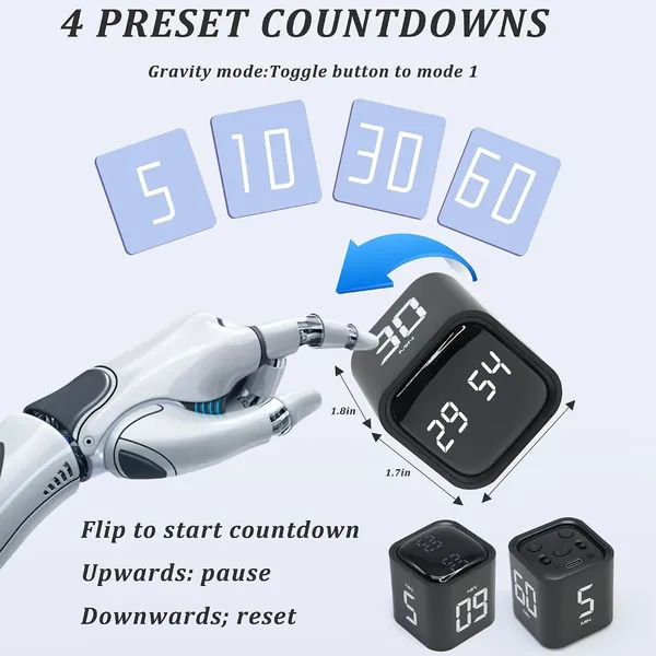 Visual_Pomodoro_Timer_Cube_With_Gravity_Sensor_Productivity_Timer_Adjustable_Volume_Vibration_Alert_Adhd_Timer_Countdown_Stopwatch_For_Study_Work_School_Kitchen_Preset_5_10_30_60_Min_Black