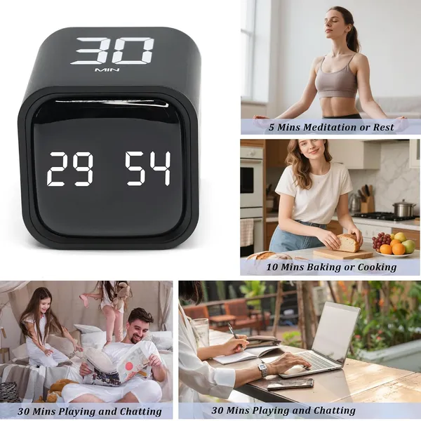 Visual_Pomodoro_Timer_Cube_With_Gravity_Sensor_Productivity_Timer_Adjustable_Volume_Vibration_Alert_Adhd_Timer_Countdown_Stopwatch_For_Study_Work_School_Kitchen_Preset_5_10_30_60_Min_Black