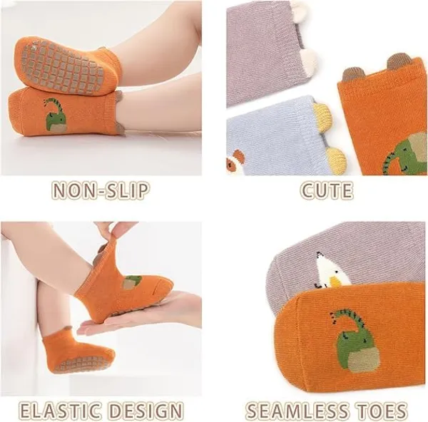 Baby_Grip_Socks_5_Pcs_Non_Slip_Ankle_For_Infants_0_3_Years_Breathable_Summer_Cartoon_Design_Floor_Gripper_First_Walking_M_Size