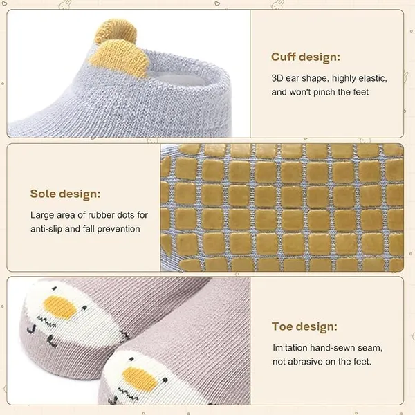 Baby_Grip_Socks_5_Pcs_Non_Slip_Ankle_For_Infants_0_3_Years_Breathable_Summer_Cartoon_Design_Floor_Gripper_First_Walking_M_Size