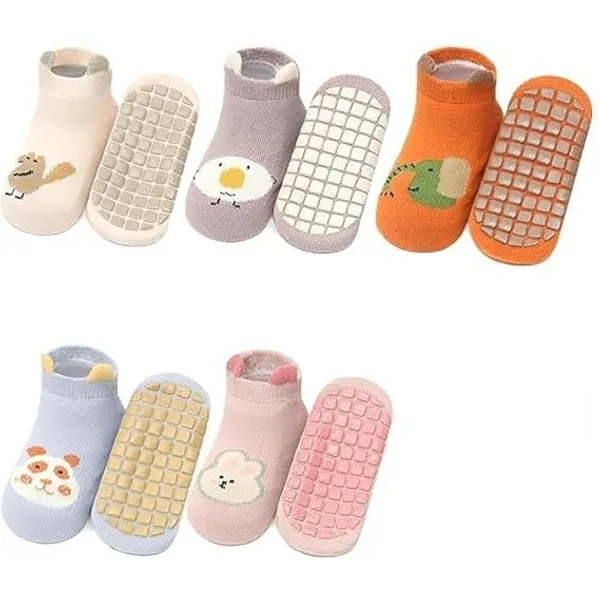 Baby_Grip_Socks_5_Pcs_Non_Slip_Ankle_For_Infants_0_3_Years_Breathable_Summer_Cartoon_Design_Floor_Gripper_First_Walking_M_Size