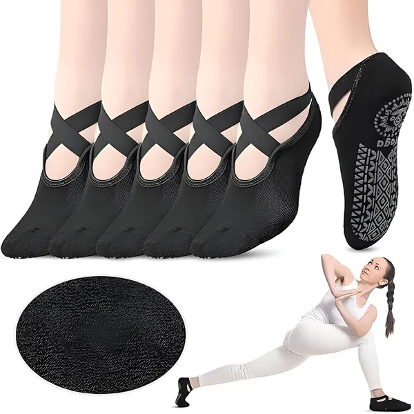 Product_Summary_Fennec_Mart_Yoga_Socks_For_Women_With_Non_Slip_Grips_Straps_Ideal_For_Pilates_Barre_Ballet_Dance_Barefoot_Workouts_Black