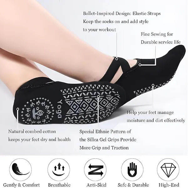 Product_Summary_Fennec_Mart_Yoga_Socks_For_Women_With_Non_Slip_Grips_Straps_Ideal_For_Pilates_Barre_Ballet_Dance_Barefoot_Workouts_Black
