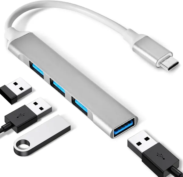 Aluminum_Usb-C_To_Usb_3.0_4-Port_Hub_Adapter_5Gbps_Plug_And_Play_-_Pack_of_2