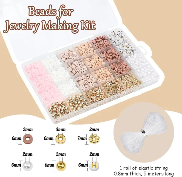 Fennec_Mart_Clay_Bead_Bracelet_Kit_2370pcs_Polymer_Clay_Heishi_Beads_For_Bracelet_Making_Diy_Jewelry_Kit_With_Letter_Beads_Gold_Pearl_Beads_For_Girls_Adults_Brown_Clay_Bead
