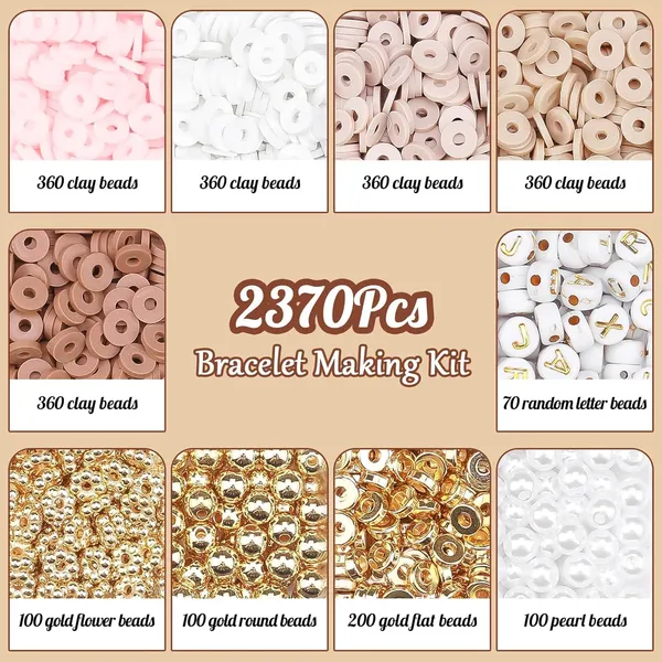 Fennec_Mart_Clay_Bead_Bracelet_Kit_2370pcs_Polymer_Clay_Heishi_Beads_For_Bracelet_Making_Diy_Jewelry_Kit_With_Letter_Beads_Gold_Pearl_Beads_For_Girls_Adults_Brown_Clay_Bead