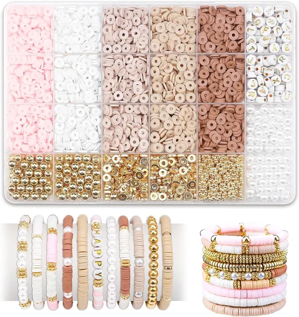 Fennec_Mart_Clay_Bead_Bracelet_Kit_2370pcs_Polymer_Clay_Heishi_Beads_For_Bracelet_Making_Diy_Jewelry_Kit_With_Letter_Beads_Gold_Pearl_Beads_For_Girls_Adults_Brown_Clay_Bead