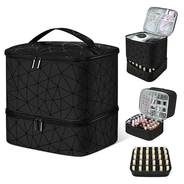 Travel_Nail_Art_Tool_Polish_Organizer_Bag_Large_Capacity_Double_Layer_Makeup_Case_For_30_Bottles_Storage_With_Handle_Customizable_Compartments_Multi_Pouches_For_Travel_Black