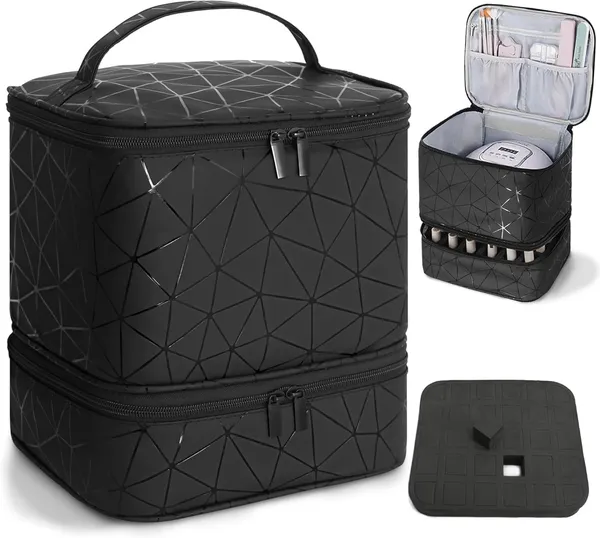 Travel_Nail_Art_Tool_Polish_Organizer_Bag_Large_Capacity_Double_Layer_Makeup_Case_For_30_Bottles_Storage_With_Handle_Customizable_Compartments_Multi_Pouches_For_Travel_Black