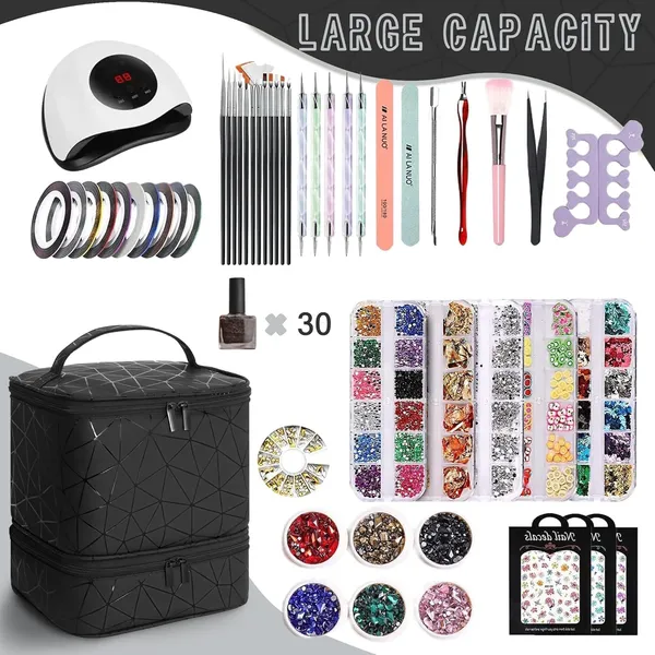 Travel_Nail_Art_Tool_Polish_Organizer_Bag_Large_Capacity_Double_Layer_Makeup_Case_For_30_Bottles_Storage_With_Handle_Customizable_Compartments_Multi_Pouches_For_Travel_Black