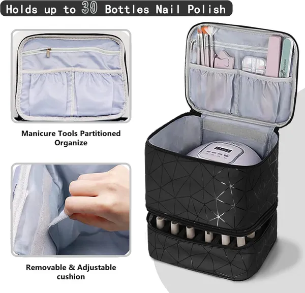 Travel_Nail_Art_Tool_Polish_Organizer_Bag_Large_Capacity_Double_Layer_Makeup_Case_For_30_Bottles_Storage_With_Handle_Customizable_Compartments_Multi_Pouches_For_Travel_Black