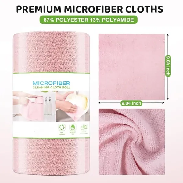 50_Count_Microfiber_Cleaning_Cloth_Roll_Pre_Cut_Tear_Away_Reusable_Highly_Absorbent_Kitchen_Towels_Multipurpose_Cleaning_Rags_For_Kitchen_Home_Car_More_Pink