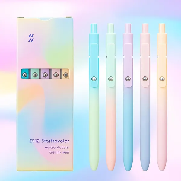 5pcs_Retractable_Gel_Pens_Set_Quick_Dry_Black_Ink_0_5mm_Fine_Point_Pens_Smooth_Writing_Rollerball_Gel_Ink_Pens_With_Soft_Touch_Grip_For_School_Office_Home_Use_Aurora_Color