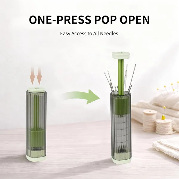 Pop_Up_Needle_Box_With_Magnetic_Base_18pcs_Sewing_Needles_3_Sizes_Including_Sharp_Darning_Needles_2_In_1_Seam_Ripper_And_Threader_Compact_Travel_Sewing_Kit_For_Diy_Home_Repairs_Green