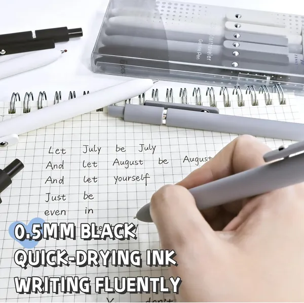 6_Pcs_Retractable_Gel_Pens_Set_Quick_Dry_Black_Ink_0_5mm_Fine_Point_Pens_Smooth_Writing_Rollerball_Gel_Ink_Pens_With_Soft_Touch_Grip_For_School_Office_Home_Use_Black_White_Grey