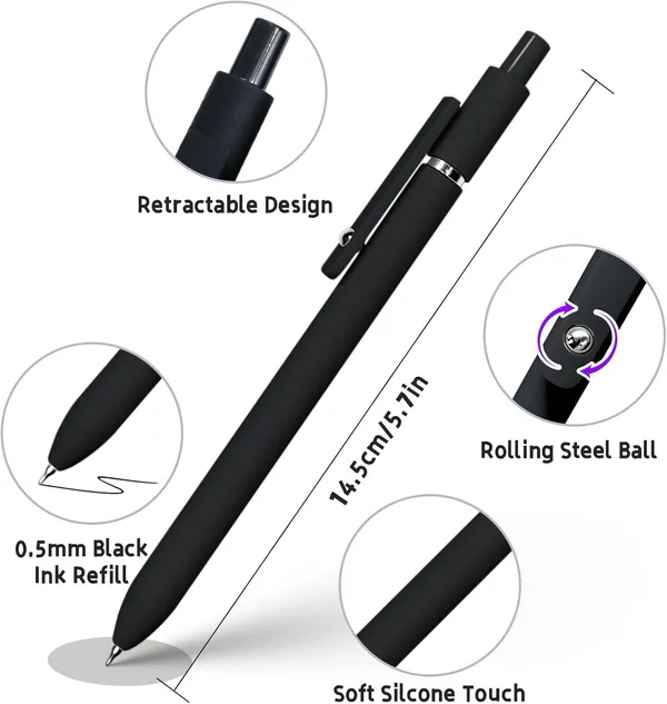 6_Pcs_Retractable_Gel_Pens_Set_Quick_Dry_Black_Ink_0_5mm_Fine_Point_Pens_Smooth_Writing_Rollerball_Gel_Ink_Pens_With_Soft_Touch_Grip_For_School_Office_Home_Use_Black_White_Grey