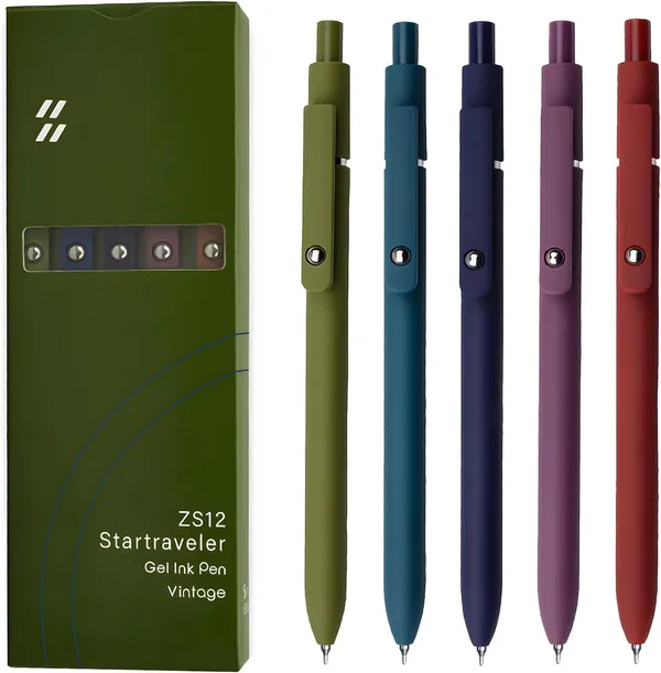 5pcs_Retractable_Gel_Pens_Set_Quick_Dry_Black_Ink_0_5mm_Fine_Point_Pens_Smooth_Writing_Rollerball_Gel_Ink_Pens_With_Soft_Touch_Grip_For_School_Office_Home_Use_Vintage_Colour