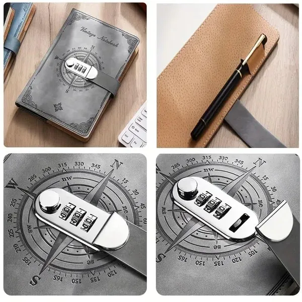 Diary_With_Lock_A5_Pu_Leather_Journal_With_Combination_Vintage_Journal_Password_Protected_Notebook_With_Pen_Gift_Box_Diary_Planner_Organizer_For_Women_Men_8_6x5_8in_192_Pages_Vintage_Grey