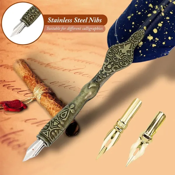 Luxury_Feather_Quill_Dip_Pen_Set_With_Stand_Blue_Ink_Vintage_Calligraphy_Writing_Kit_With_2_Extra_Nibs_Elegant_Signature_Pen_Gift_For_Kids_Writers_Artists_Ink_Feather_Pen_Blue