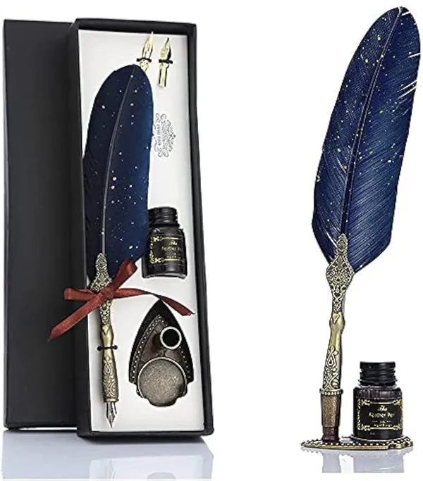 Luxury_Feather_Quill_Dip_Pen_Set_With_Stand_Blue_Ink_Vintage_Calligraphy_Writing_Kit_With_2_Extra_Nibs_Elegant_Signature_Pen_Gift_For_Kids_Writers_Artists_Ink_Feather_Pen_Blue
