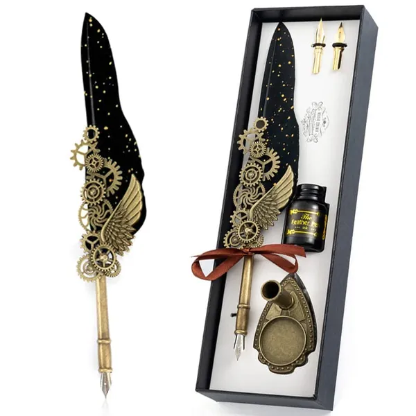 Luxury_Feather_Quill_Dip_Pen_Set_With_Stand_Black_Ink_Vintage_Calligraphy_Writing_Kit_With_2_Extra_Nibs_Elegant_Signature_Pen_Gift_For_Kids_Writers_Artists_Ink_Feather_Pen_Black