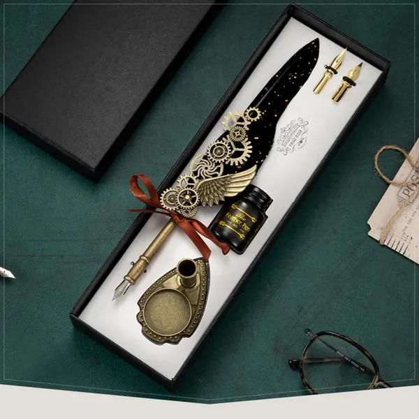 Luxury_Feather_Quill_Dip_Pen_Set_With_Stand_Black_Ink_Vintage_Calligraphy_Writing_Kit_With_2_Extra_Nibs_Elegant_Signature_Pen_Gift_For_Kids_Writers_Artists_Ink_Feather_Pen_Black