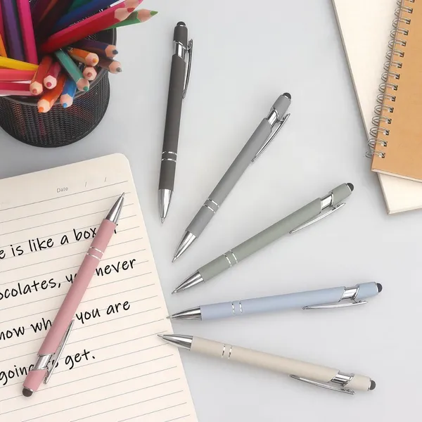 6_Pcs_2_In_1_Stylus_Pen_Set_Retractable_Ballpoint_Pen_With_Stylus_Tip_1_0_Mm_Black_Ink_Pastel_Color_Metal_Pens_For_Touch_Screens_2_In_1_Stylus_Pen_Multi_Colour