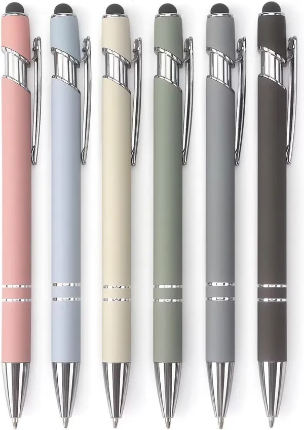 6_Pcs_2_In_1_Stylus_Pen_Set_Retractable_Ballpoint_Pen_With_Stylus_Tip_1_0_Mm_Black_Ink_Pastel_Color_Metal_Pens_For_Touch_Screens_2_In_1_Stylus_Pen_Multi_Colour