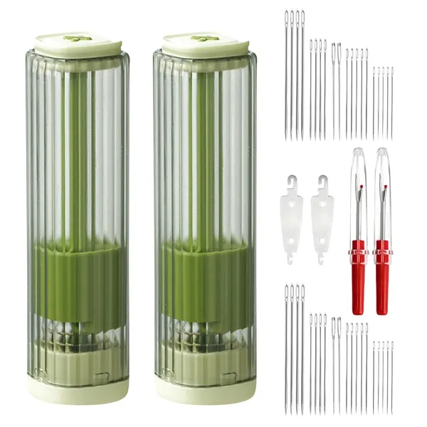 2_Pack_Magnetic_Needle_Case_With_Pop_Up_Design_Sewing_Needle_Holder_With_5_Size_Sewing_Needles_For_Storage_Portable_Organizer_Box_For_Embroidery_Pin_Knitting_Green