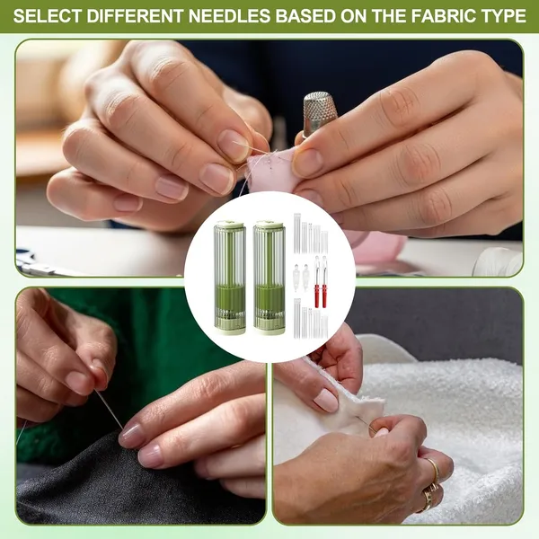 2_Pack_Magnetic_Needle_Case_With_Pop_Up_Design_Sewing_Needle_Holder_With_5_Size_Sewing_Needles_For_Storage_Portable_Organizer_Box_For_Embroidery_Pin_Knitting_Green