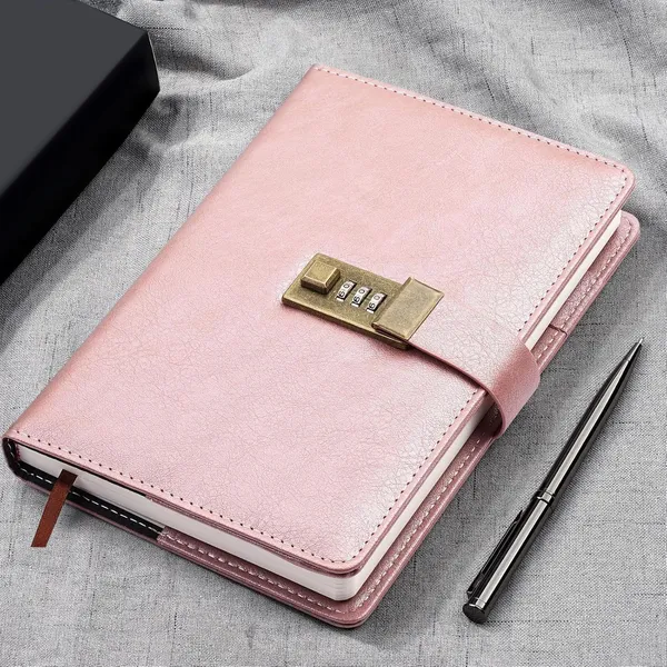 A5_Pu_Leather_Pink_Password_Locking_Diary_Planner_192_Pages