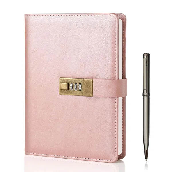A5_Pu_Leather_Pink_Password_Locking_Diary_Planner_192_Pages