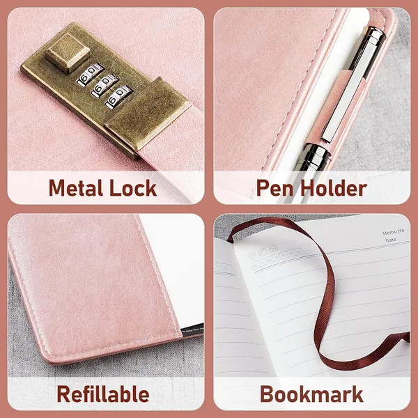 A5_Pu_Leather_Pink_Password_Locking_Diary_Planner_192_Pages