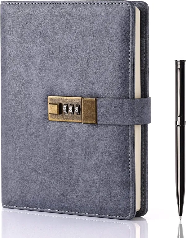 Diary_With_Lock_A5_Pu_Leather_Journal_With_Combination_Vintage_Journal_Password_Protected_Notebook_With_Pen_Gift_Box_Diary_Planner_Organizer_For_Women_Men_8_6x5_8in_192_Pages_Grey_Plain