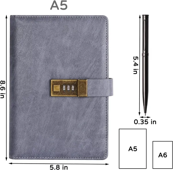 Diary_With_Lock_A5_Pu_Leather_Journal_With_Combination_Vintage_Journal_Password_Protected_Notebook_With_Pen_Gift_Box_Diary_Planner_Organizer_For_Women_Men_8_6x5_8in_192_Pages_Grey_Plain