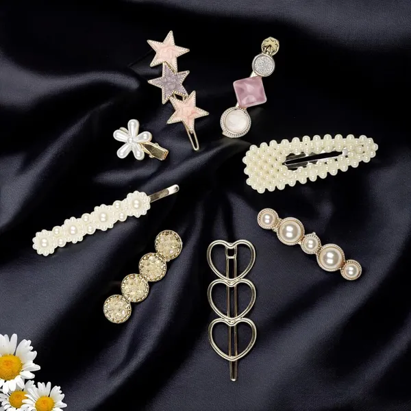 Pearl_Hair_Clips_For_Women_Girls_Gold_White_Acrylic_Resin_Heart_Flower_Crystal_Design_Pack_Of_8_Hair_Clips_Set_4
