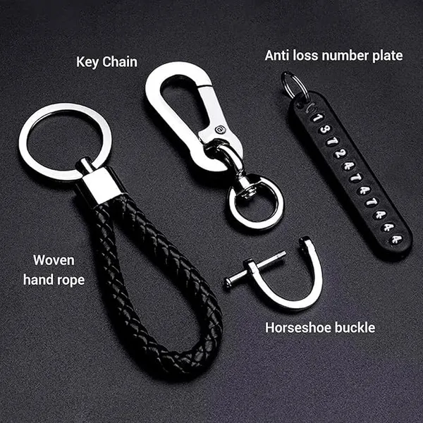 Anti_Lost_Keychain_With_Number_Plate_Braided_Rope_Quick_Link_Safety_Chain_Key_Ring_Hook_For_Men_Women_Heavy_Duty_Metal_Key_Holder_For_Car_Bike_Home_Office_Keys_Black_Keychain