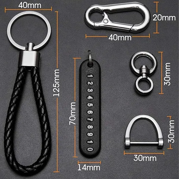 Anti_Lost_Keychain_With_Number_Plate_Braided_Rope_Quick_Link_Safety_Chain_Key_Ring_Hook_For_Men_Women_Heavy_Duty_Metal_Key_Holder_For_Car_Bike_Home_Office_Keys_Black_Keychain
