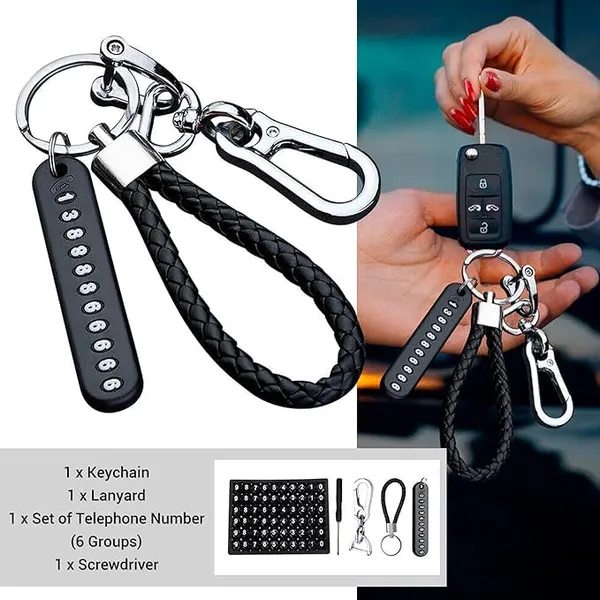 Anti_Lost_Keychain_With_Number_Plate_Braided_Rope_Quick_Link_Safety_Chain_Key_Ring_Hook_For_Men_Women_Heavy_Duty_Metal_Key_Holder_For_Car_Bike_Home_Office_Keys_Black_Keychain