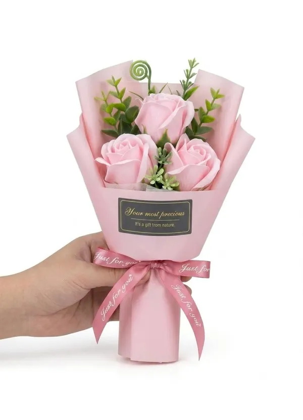 3_Heads_Artificial_Red_Rose_Bouquet_Soap_Flower_Petals_Valentine_Day_Gifts_For_Women_Best_Friend_Girlfriend_Birthday_Christmas_Valentine_S_Day_From_Daughter_Son_Husband_Pink