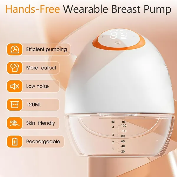 Wearable_Electric_Breast_Pump_120_Ml_Hands_Free_Portable_Breastfeeding_Pump_With_4_Modes_9_Suction_Levels_24_Mm_Flange_Led_Display_Type_C_Rechargeable_Low_Noise_130_Comfortable_Fit_For_Nursing_Mothers