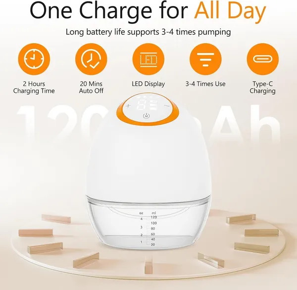 Wearable_Electric_Breast_Pump_120_Ml_Hands_Free_Portable_Breastfeeding_Pump_With_4_Modes_9_Suction_Levels_24_Mm_Flange_Led_Display_Type_C_Rechargeable_Low_Noise_130_Comfortable_Fit_For_Nursing_Mothers