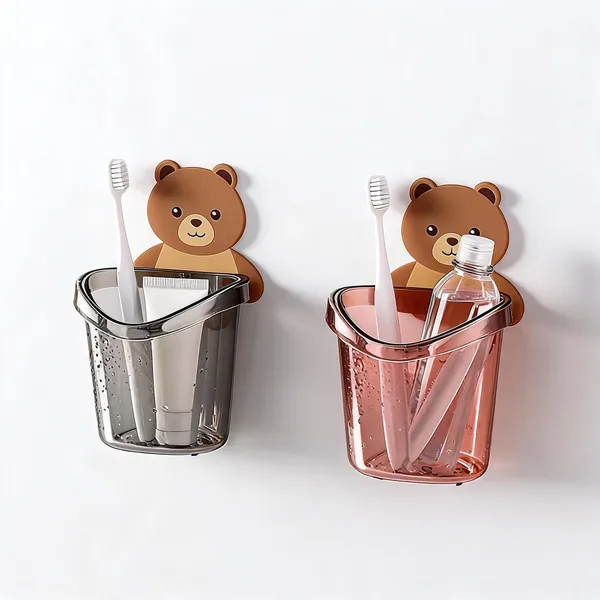 Abs_Plastic_Teddy_Bear_Wall-Mounted_Toothbrush_Holder_Cup_Multicolour_Pack_Of_2_-_Pack_of_2
