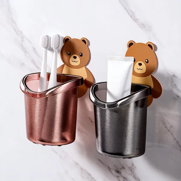 Abs_Plastic_Teddy_Bear_Wall-Mounted_Toothbrush_Holder_Cup_Multicolour_Pack_Of_2_-_Pack_of_2