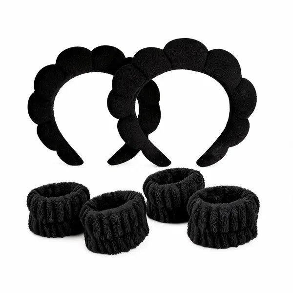 Soft_Spa_Headband_And_Wristband_Skincare_Set_Black_Pack_Of_6_-_Pack_of_2