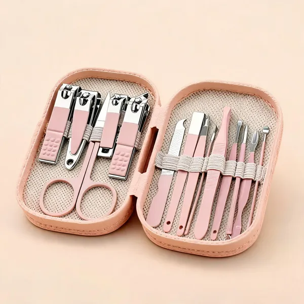 14-In-1_Stainless_Steel_Manicure_Nail_Clipper_Grooming_Kit_With_Leather_Case_-_Pack_of_2