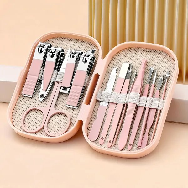 14_In_1_Stainless_Steel_Manicure_Nail_Clipper_Set_With_Leather_Case___Pack_of_2