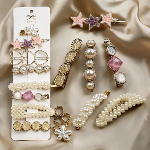 Pearl_Acrylic_Resin_Korean_Style_Hair_Clips_Set_Of_8_Gold_White_-_Pack_of_2